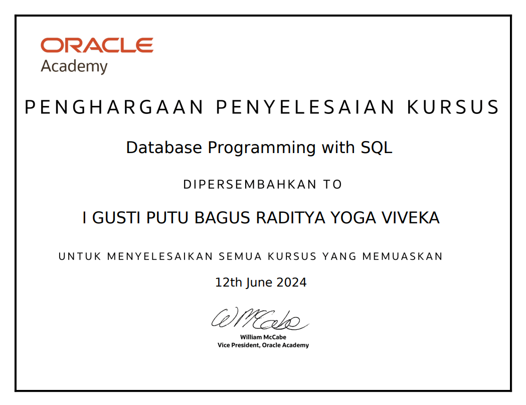 Oracle Database Programming with SQL